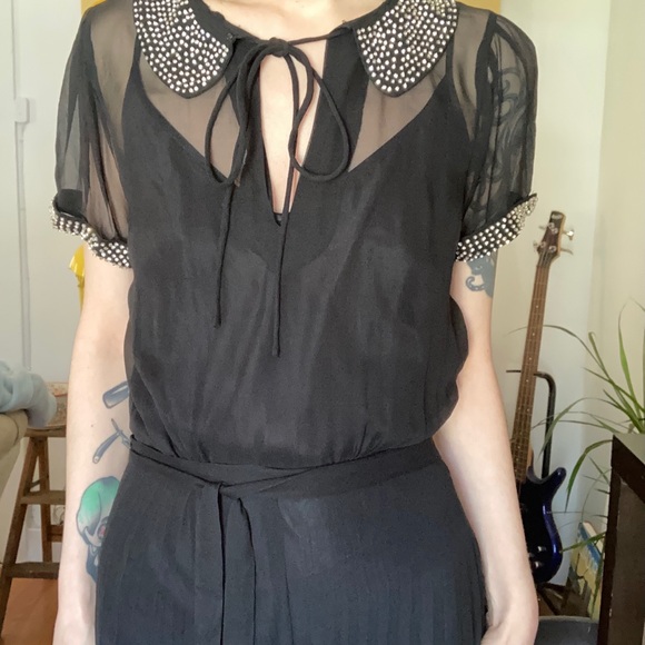 Top Shop black sheer pleated crystal maxi dress - Picture 3 of 5